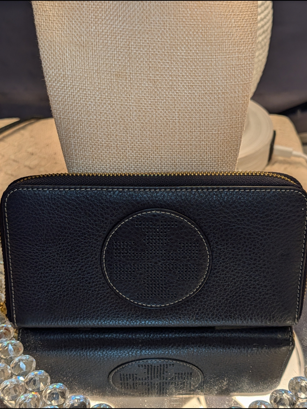 Tory Burch Perforated Logo Zip Around Wallet w COA EUC
